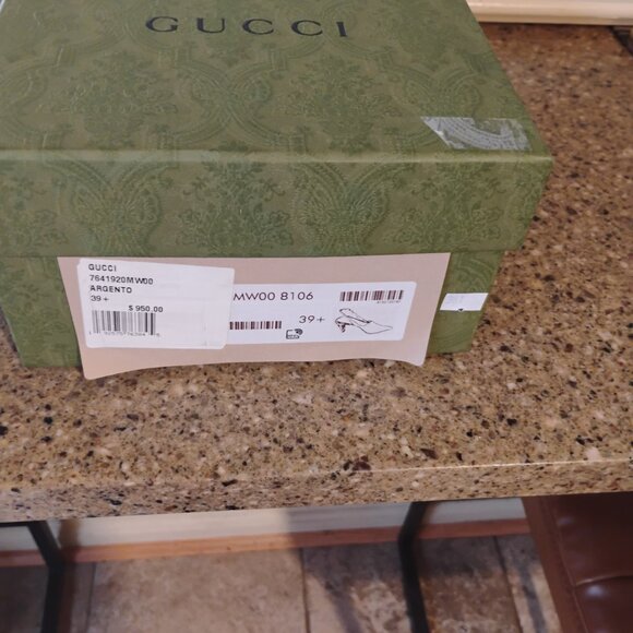 GUCCI Mallory Metallic Silver Slingback Pumps - Picture 3 of 9